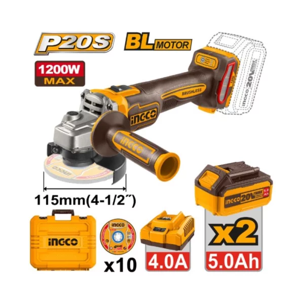 INGCO Lithium-ion Cordless Angle Grinder (20V)