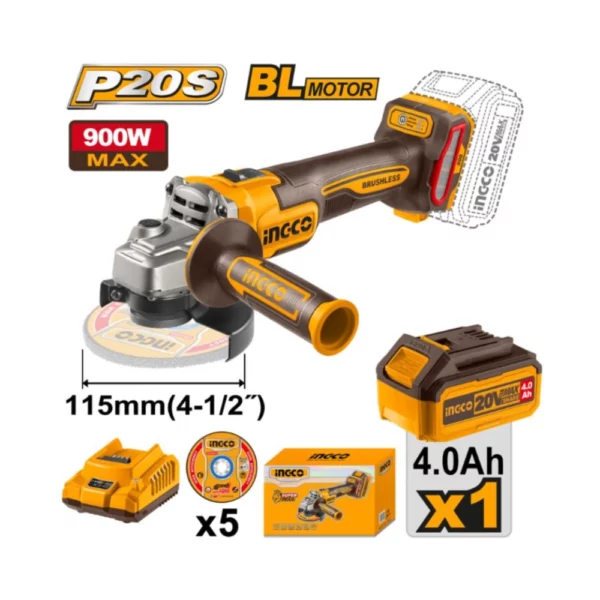 INGCO Lithium-ion Cordless Angle Grinder (20V)