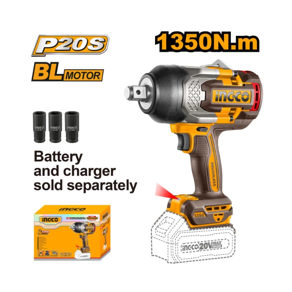 INGCO Lithium-ion Cordless Wrench 20V