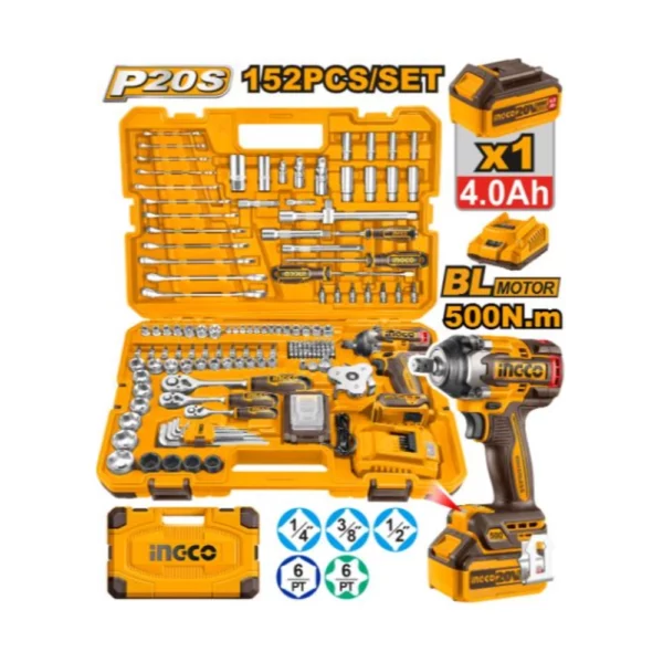 INGCO 152 Piece Cordless Impact Wrench Tools Set