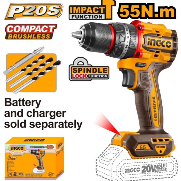 The INGCO 20V Cordless Brushless Impact Drill (55Nm) delivers powerful, efficient performance for drilling and fastening tasks. Featuring a durable brushless motor, high torque output, variable speed control, and an ergonomic cordless design, it’s ideal for both DIY and professional use.