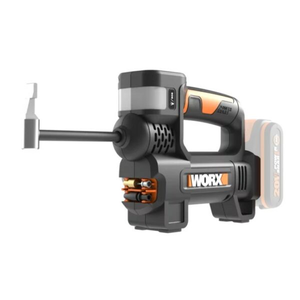 Inflate all the tyres on the car and then some with the WORX 20V Cordless 4-in-1 Portable Inflator WX092.9. It fills up 4.5 tyres on one charge and it goes from 0 – 2.5 Bar (0-36 psi) in about 4 minutes per tire.