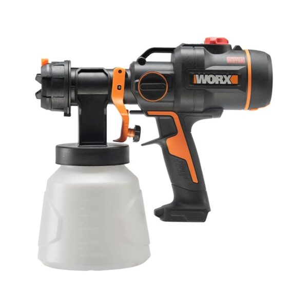 The Worx NITRO Paint Sprayer with HPLV technology and a high-efficiency brushless motor handles most paint jobs with ease. With an included garden hose adapter, the tool can be cleaned by connecting a hose hassle-free.