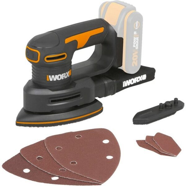 The new Worx WX822.9 20V cordless detail sander is the champion of corners and narrow, hard-to-reach spaces thanks to its shape and finger plate attachment.
