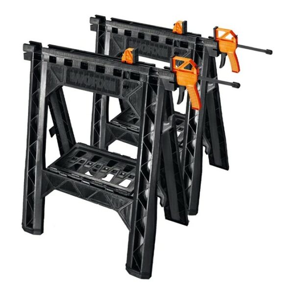 The WORX Clamping Sawhorses come with integrated bar clamps to fasten big or small projects securely in both vertical and horizontal positions.