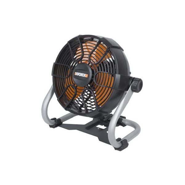 Use the WORX Home & Jobsite Fan WX095.9 anywhere on 20V Power Share battery power, or plug it in and charge the battery while the fan is still in use. The Fan goes from 0-1500 rpm on Low all the way up to 2500 rpm on High.