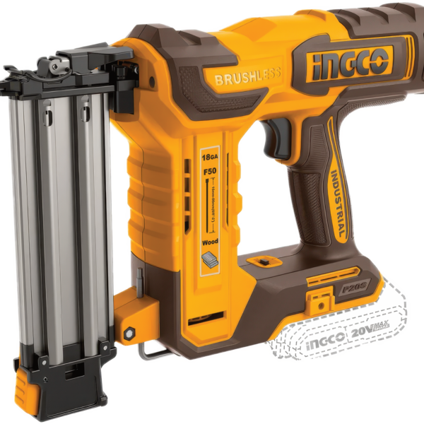 The INGCO 50mm 20V Lithium-Ion Cordless Brad Nailer delivers fast, precise fastening without the hassle of hoses or compressors. Designed for trim work, cabinetry, and light construction, it fires up to 50mm brads with consistent power, featuring depth adjustment, quick-release jam clearing, and a lightweight ergonomic design for comfortable all-day use.